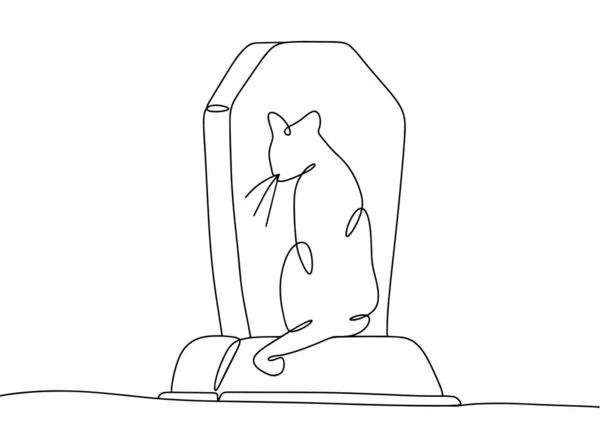 Zvířecí Hrob Mrtvá Kočka Světový Den Zvířecích Památek Jeden Výkres — Stockový vektor