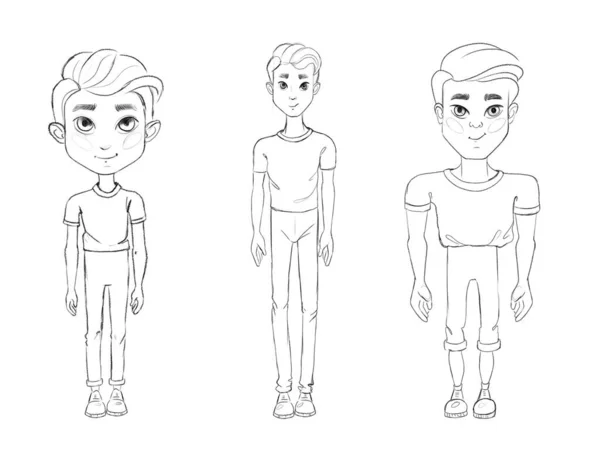 Teckning Kille Olika Versioner Ändra Förhållandet Mellan Kroppsdelar Karaktärsutformning — Stockfoto