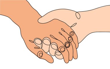 Genç bir adamın eli yaşlı bir adamın elini destekler. Yaşlıların korunması. Dünya Yaşlıları İstismar Günü. Farklı kullanım alanları için bir çizgi. Renk vektörü illüstrasyonu.