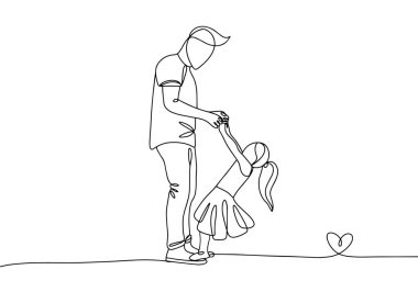 The father holds his little daughter by the hands. Family illustration. Father's Day. One line drawing for different uses. Vector illustration. clipart