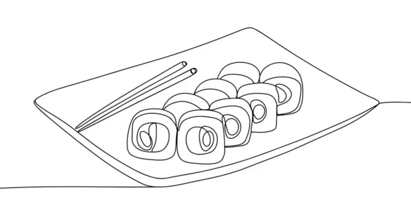 Porción Rollos Plato Juego Rollos Con Palillos Para Sushi Día — Archivo Imágenes Vectoriales