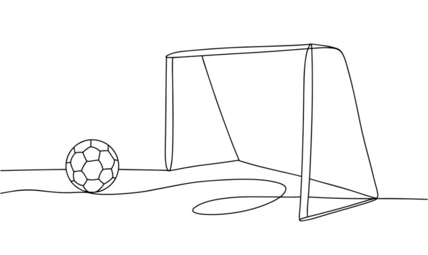 足球就在足球目标附近 足球比赛 世界足球日 不同用途的单行绘图 矢量说明 — 图库矢量图片