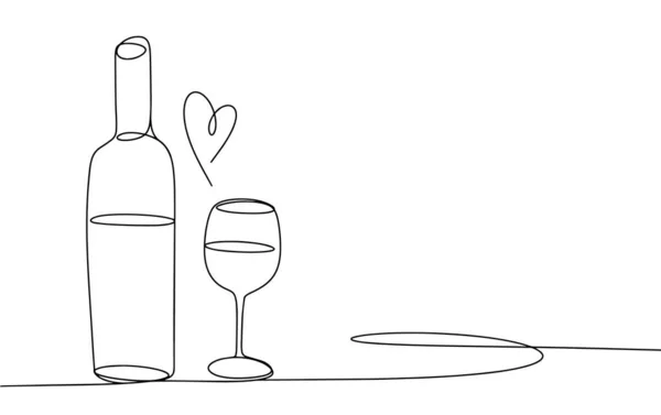 Flasche Und Glas Wein Eine Linienzeichnung Für Verschiedene Zwecke Vektorillustration — Stockvektor