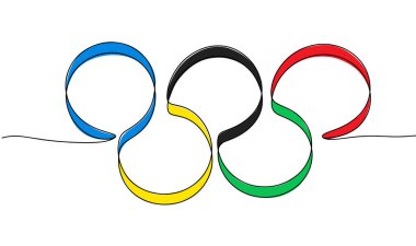 Olimpiyat Oyunlarının sembolü. Polonya 'da Olimpiyatlar. Beş olimpiyat yüzüğü. Uluslararası Olimpiyat Günü. Farklı kullanım alanları için bir çizgi. Renk vektörü illüstrasyonu.
