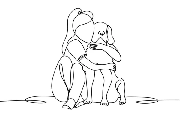 Μια Γυναίκα Αγκαλιάζει Σκύλο Της Αγάπη Για Κατοικίδια Παγκόσμια Ημέρα — Διανυσματικό Αρχείο