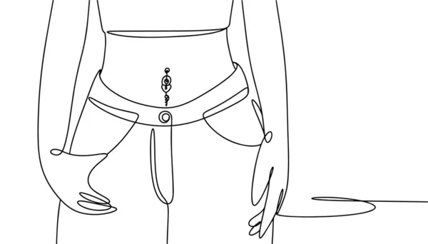 肚脐穿孔的女孩国际身体穿刺日 不同用途的单行绘图 矢量说明 — 图库矢量图片