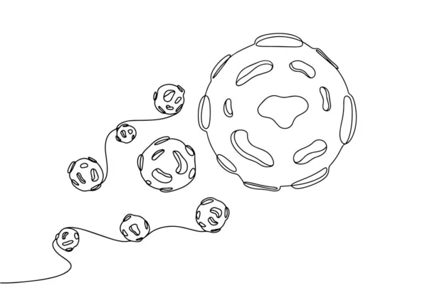 Астероид Спутниками Летает Космосе Раскраска Детей День Астероидов Один Рисунок — стоковый вектор