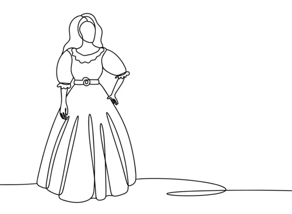 Young Woman Magnificent Dress One Line Drawing Different Uses Vector — Stock Vector