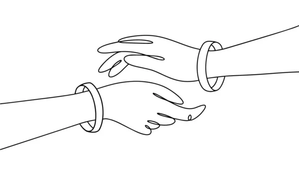 Två Händer Utsträckta Till Varandra Vitt Armband Handleden Kontrollarmband Ritning — Stock vektor