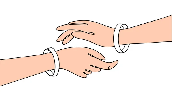 Δύο Χέρια Απλώνονται Ένα Προς Άλλο Λευκό Βραχιόλι Στον Καρπό — Διανυσματικό Αρχείο