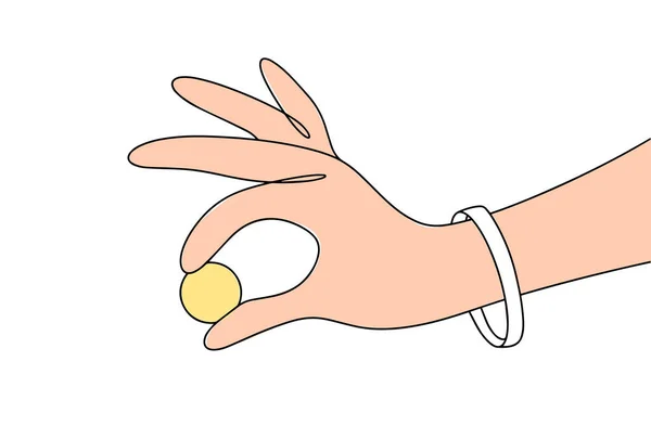 Ręka Trzyma Monetę Biała Bransoletka Nadgarstku Jest Symbolem Walki Ubóstwem — Wektor stockowy
