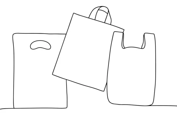 塑料袋的类型 非生态袋 国际免费塑料袋日 不同用途的单行绘图 矢量说明 — 图库矢量图片