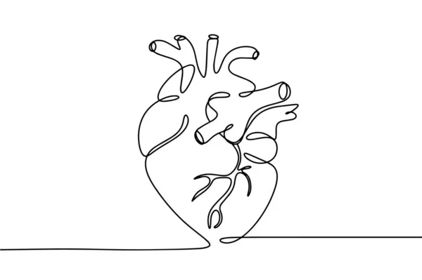 Ludzkie Serce Narysowane Ciągłą Linią Ilustracja Medyczna Światowy Dzień Kardiologa — Wektor stockowy