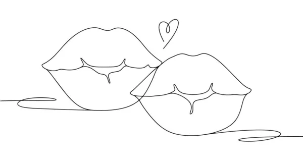 Контур Двох Губ Вигляді Поцілунку Міжнародний День Поцілунків Один Рисунок — стоковий вектор