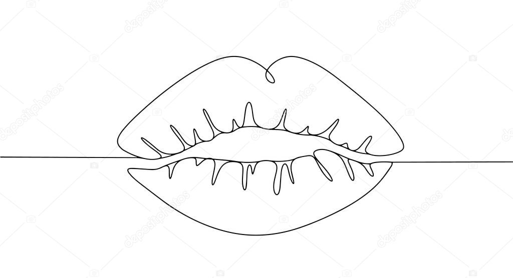 Lip imprint. Kiss. International Kissing Day. One line drawing for different uses. Vector illustration.