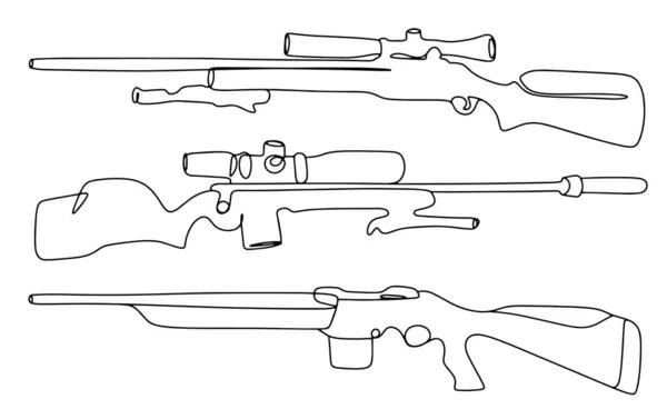 いくつかのライフル 銃身にネジのついたライフル 国際小規模武器破壊の日 異なる用途のための1つの線画 ベクターイラスト — ストックベクタ