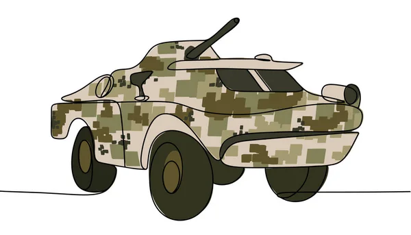 Combat Reconnaissance Vehicle Ukrainian Pixel Camouflage Armament Ukraine One Line — Stock Vector