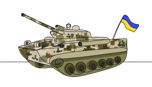 步兵战车 乌克兰像素伪装 乌克兰的军备 不同用途的单行绘图 矢量说明 — 图库矢量图片