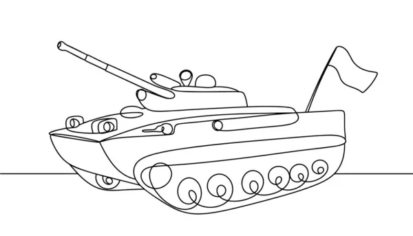 步兵战车 用于消防和运送人员的装甲车 不同用途的单行绘图 矢量说明 — 图库矢量图片