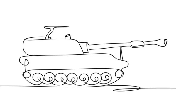 Wózek Artyleryjski Samobieżny Pojazd Bojowy Samobieżnym Podwoziu Rysunek Jednej Linii — Wektor stockowy