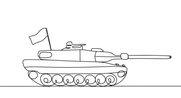 Танк Бронированная Самоходная Гусеничная Машина Мощным Оружием Один Рисунок Линии — стоковый вектор