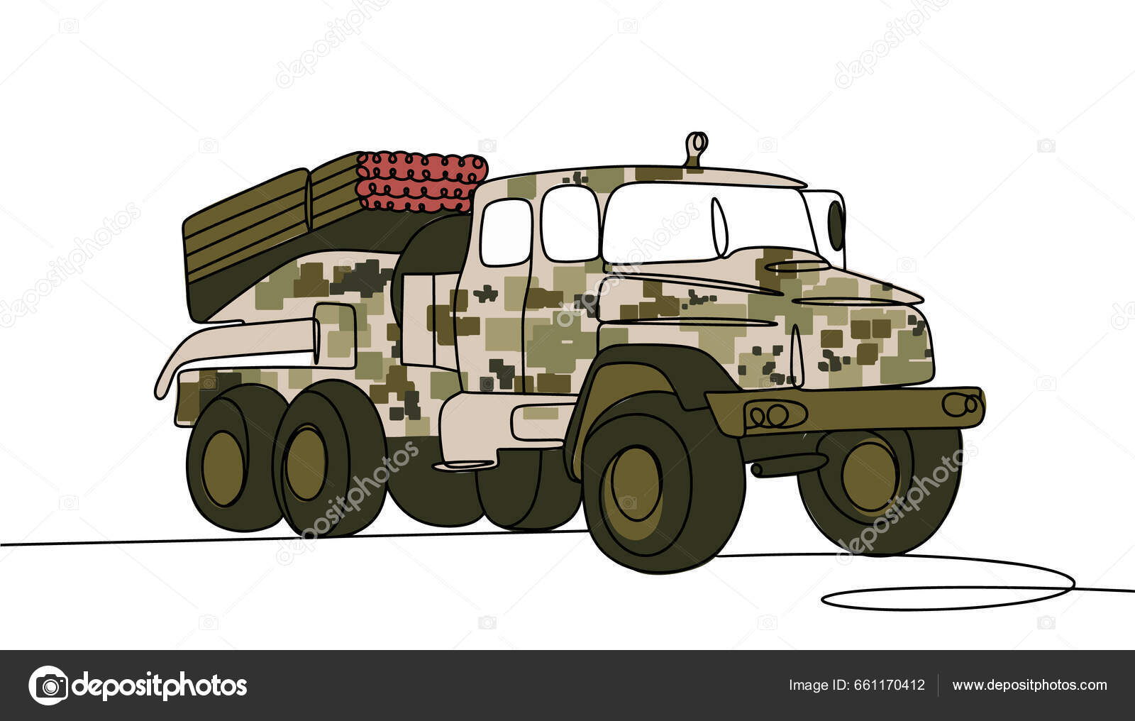 Multiple Launch Rocket System Multi Shot Launcher One Line Drawing.