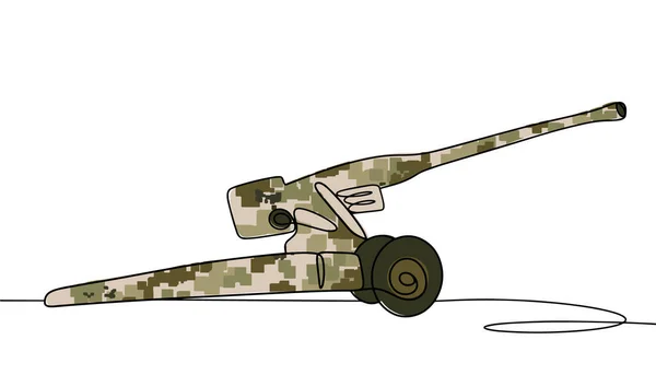 榴弹炮火炮 用于对覆盖目标和防御结构进行实弹射击 不同用途的单行绘图 彩色矢量插图 — 图库矢量图片