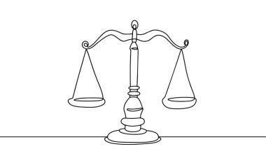 Scales with balance bowls. World Day for International Justice. One line drawing for different uses. Vector illustration. clipart