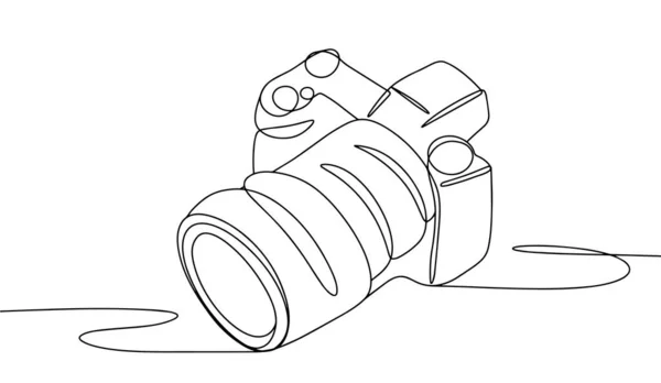 Câmera Profissional Com Lente Dia Mundial Fotografia Desenho Uma Linha —  Vetores de Stock