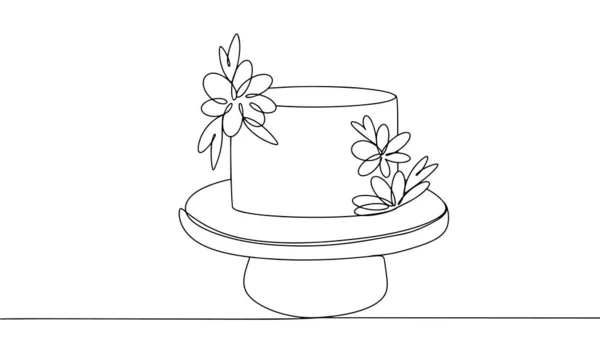 Cake Stand Decorated Flowers International Cake Day One Line Drawing — Stock Vector