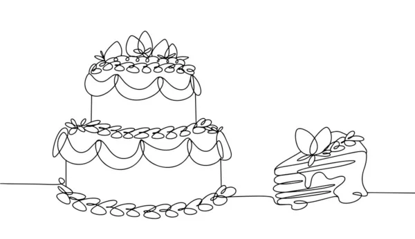 Gâteau Deux Niveaux Décoré Crème Morceau Gâteau Tout Près Journée — Image vectorielle