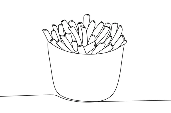 用一次性包装的法式薯条的一部分 垃圾食品 全国垃圾食品日 不同用途的单行绘图 矢量说明 — 图库矢量图片