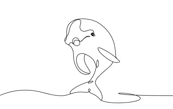 海豚从水里跳了出来 世界鲸鱼和海豚日 不同用途的单行绘图 矢量说明 — 图库矢量图片