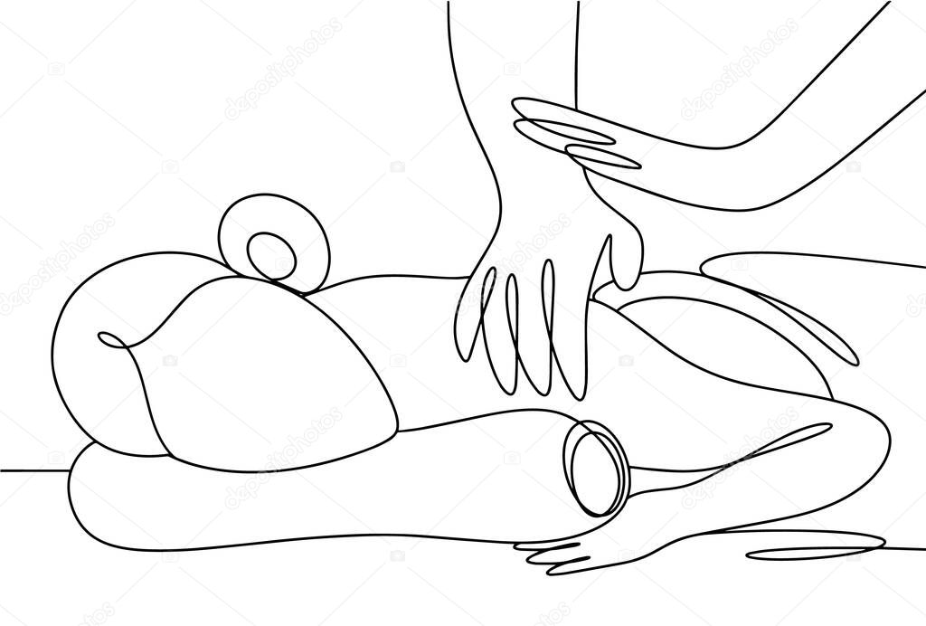 Woman on massage procedure. Rest and relaxation. International Self-Care Day. One line drawing for different uses. Vector illustration.