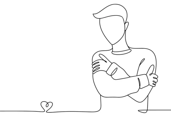 这个人拥抱了一下自己 爱你自己和你的身体 不同用途的单行绘图 矢量说明 — 图库矢量图片