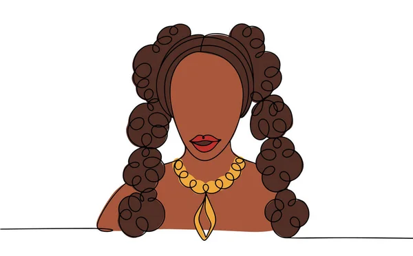 Beautiful African Woman Long Hair Africa Women Day One Line — Stock Vector