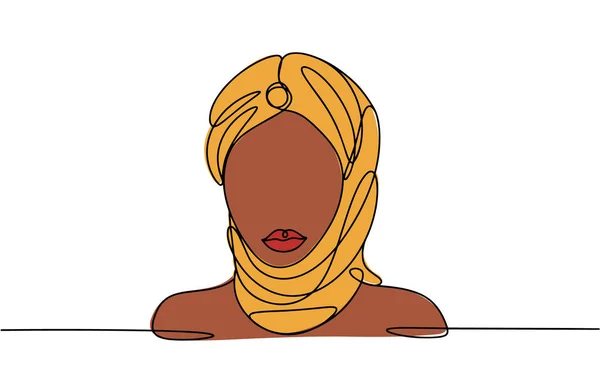 一个戴头巾的非洲女人非洲妇女日 不同用途的单行绘图 彩色矢量插图 — 图库矢量图片