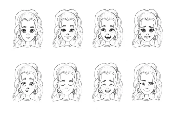 Desenho Lápis Personagem Fictício Várias Emoções Positivas — Fotografia de Stock