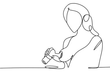 Genç bir anne anne anne sütünü ifade eder. Emzirme. Dünya Emzirme Haftası. Farklı kullanım alanları için bir çizgi. Vektör illüstrasyonu.