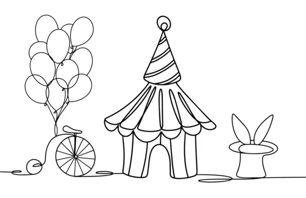 Цирковая Палатка Цирковые Принадлежности Международная Неделя Клоунов Один Рисунок Линии — стоковый вектор