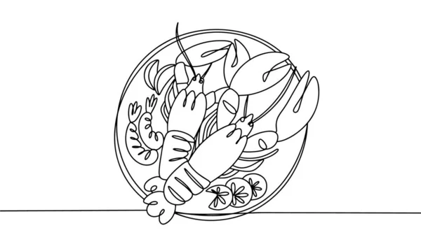 Boiled Crayfish Platter One Line Drawing Different Uses Vector Illustration — Stock Vector