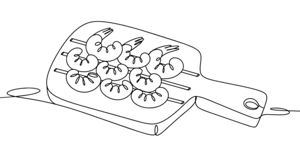 Camarones Fritos Pinchos Dibujo Una Línea Para Diferentes Usos Ilustración — Archivo Imágenes Vectoriales