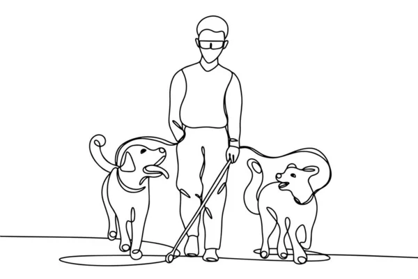 Slepý Muž Dvěma Vodícími Psy Mezinárodní Den Vodicích Psů Jeden — Stockový vektor