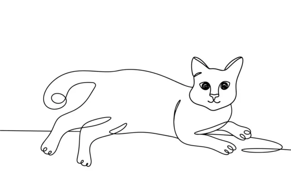 Симпатичная Кошка Лежит Животе Домашний Международный День Кота Один Рисунок — стоковый вектор