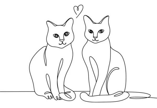 Two Cats Love Sitting Together International Cat Day One Line — Stock Vector