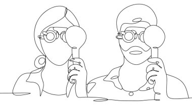 Patient vision testing. One eye is closed with an occluder. Ophthalmologist Day. One line drawing for different uses. Vector illustration. clipart