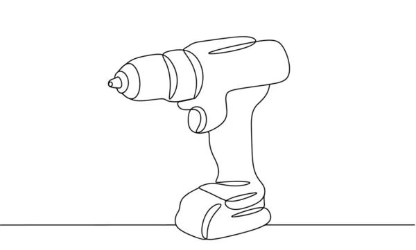 Akkuschrauber Handwerkzeug Für Die Konstruktion Tag Des Baumeisters Eine Linienzeichnung — Stockvektor