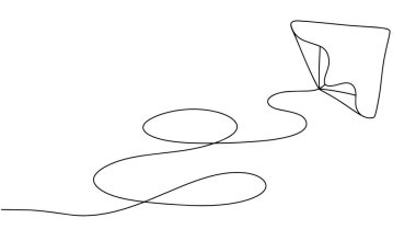 Uçurtma gökyüzüne uçtu. Rüzgarda uç. Uluslararası Uçurtma Günü. Farklı kullanım alanları için bir çizgi. Vektör illüstrasyonu.