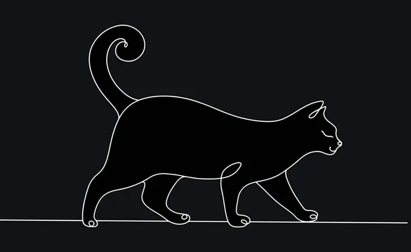 Černá Kočka Jde Dopředu Národní Den Černých Koček Jeden Výkres — Stockový vektor