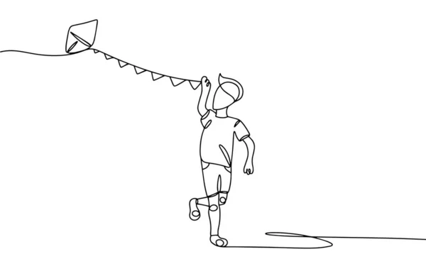 Мальчик Бежит Воздушным Змеем Руке Забавное Развлечение Международный День Воздушного — стоковый вектор